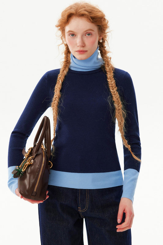 Color-Blocked Turtleneck Knitwear Sweater