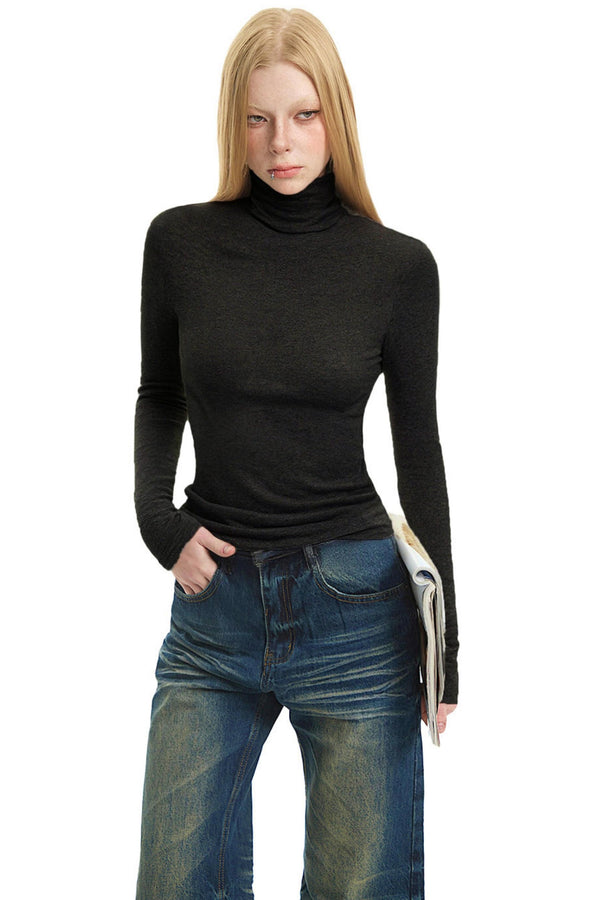 Black High-Neck Layering Top