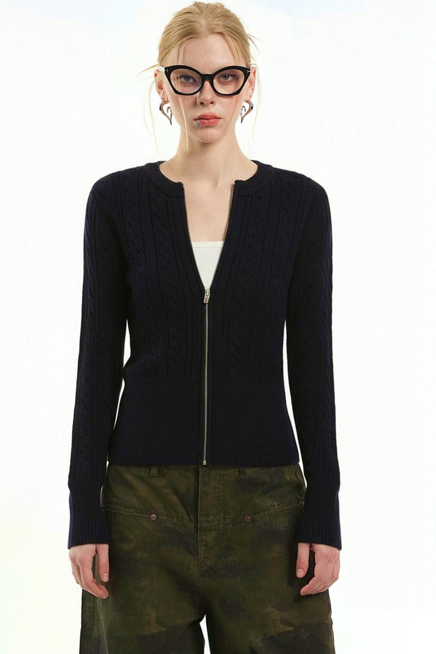 Black Twist Zipper Cardigan