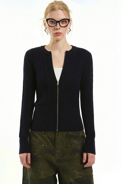 Black Twist Zipper Cardigan