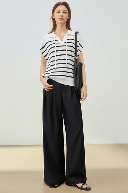 Striped Knit Polo Sweater