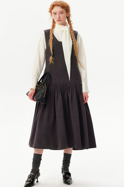 Hand-Pleated Woolen Vest Dress