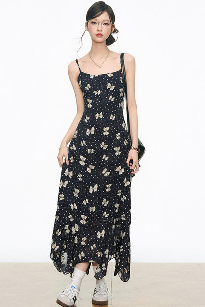 Black Leather Jacket & Butterfly Slip Dress Set-Up