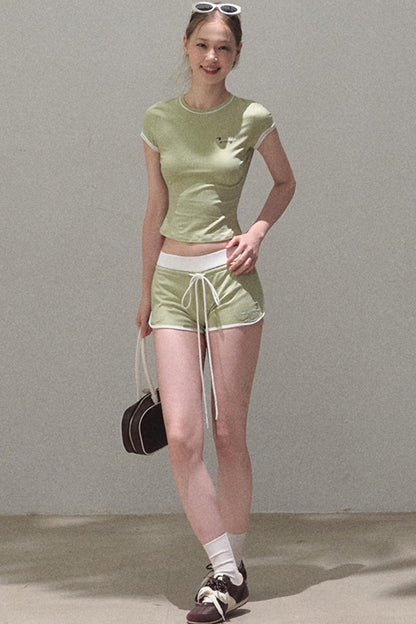 Colorblock Lace-Up Top Set-Up