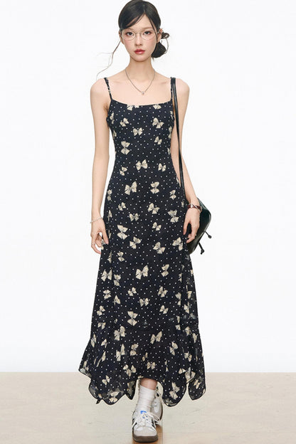 Black Leather Jacket & Butterfly Slip Dress Set-Up