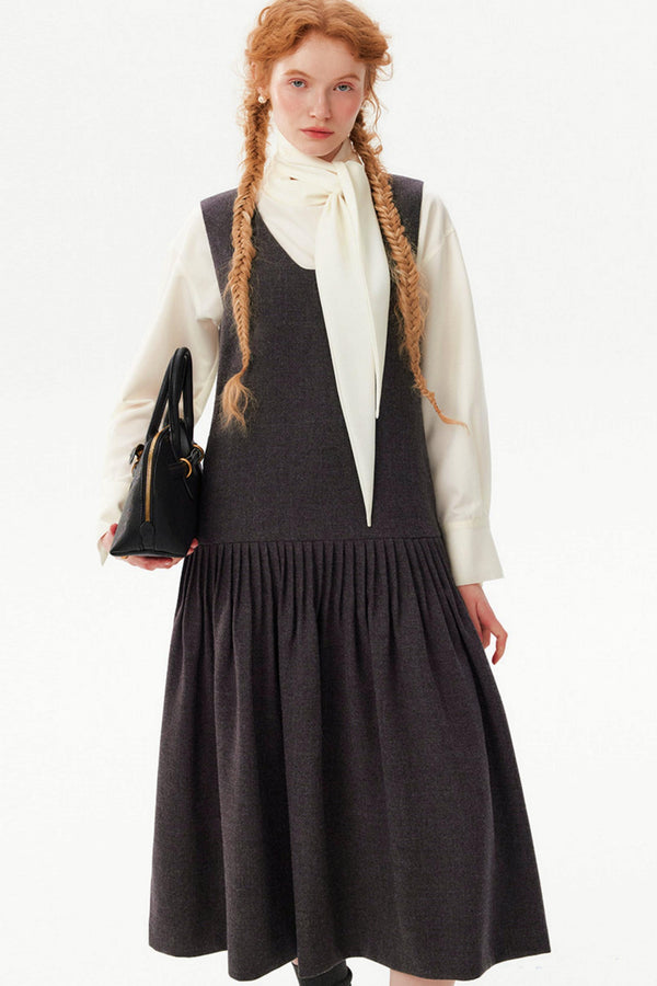 Hand-Pleated Woolen Vest Dress