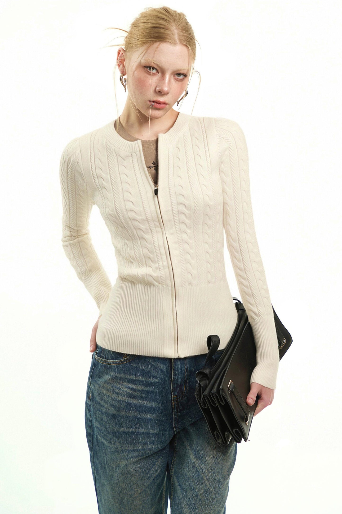 Black Twist Zipper Cardigan