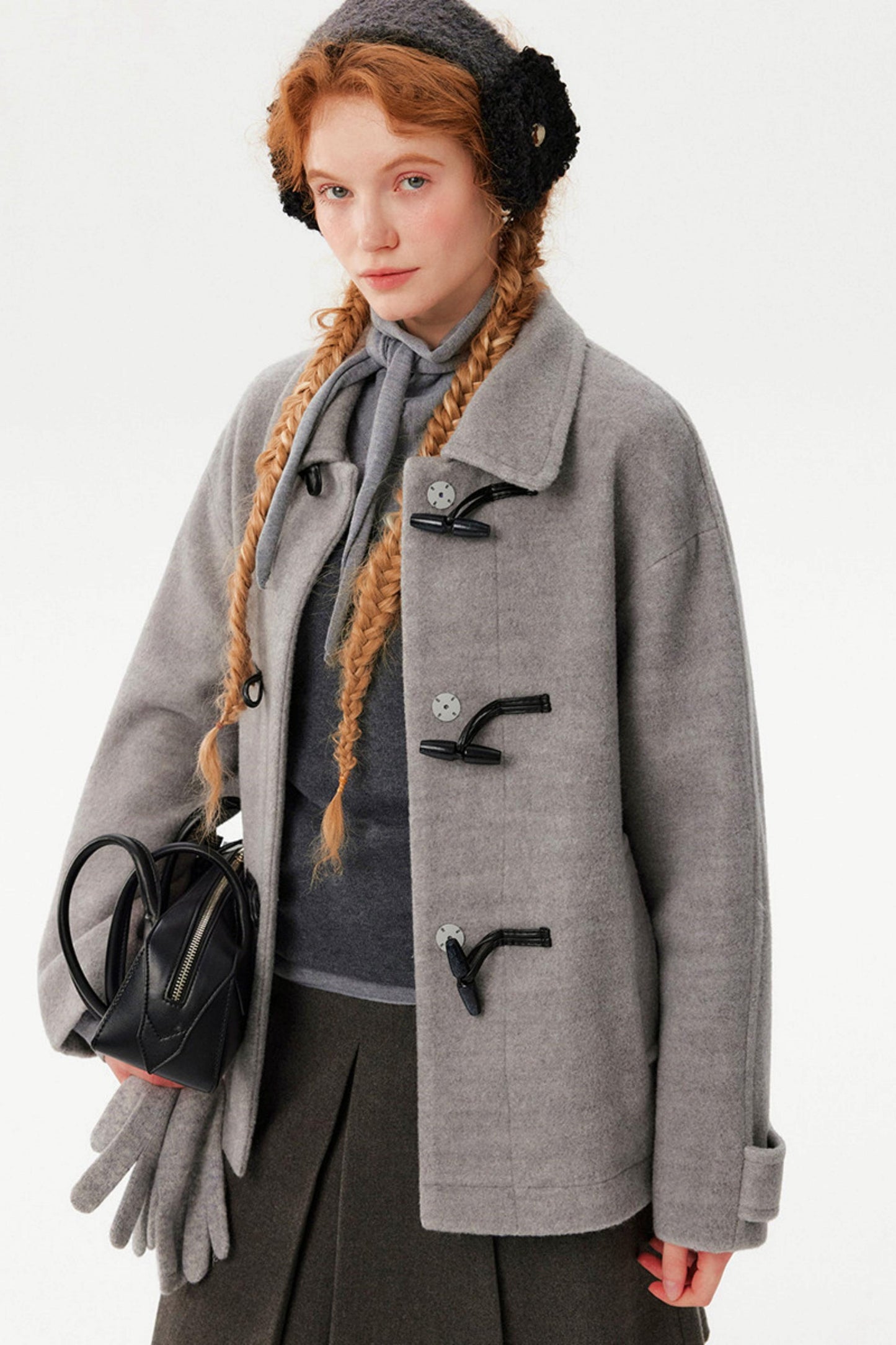 Gray Lapel Woolen Coat
