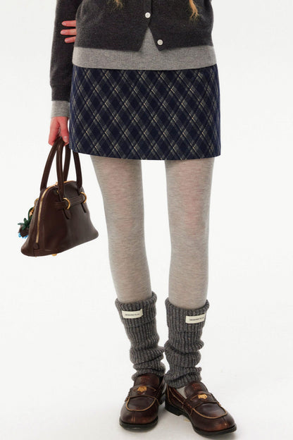 French Retro Plaid Wool Skirt