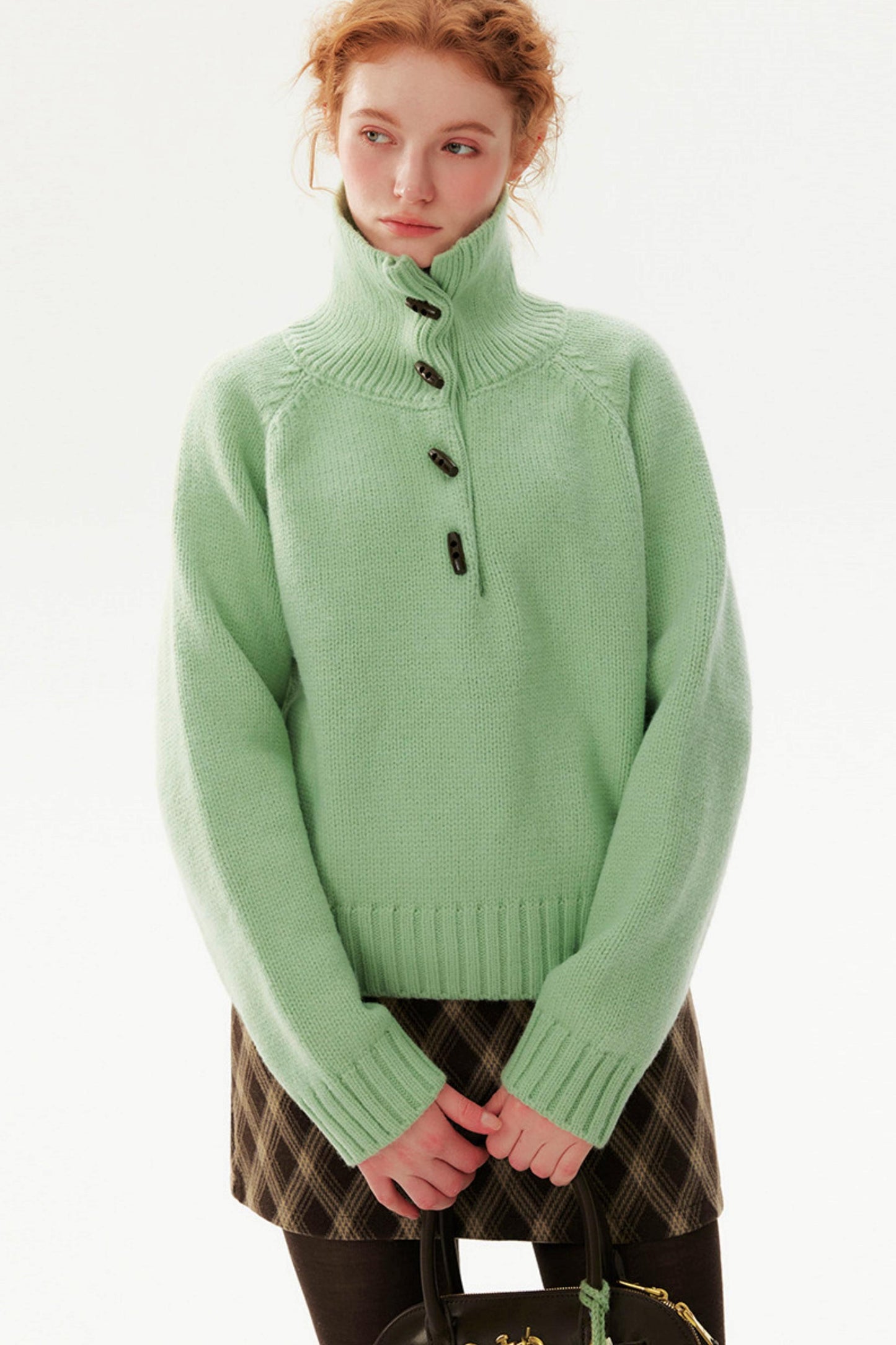 Light Bean Green Toggle Sweater