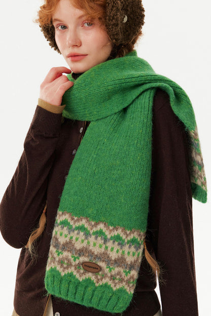 Color-Blocked Jacquard Knitted Scarf