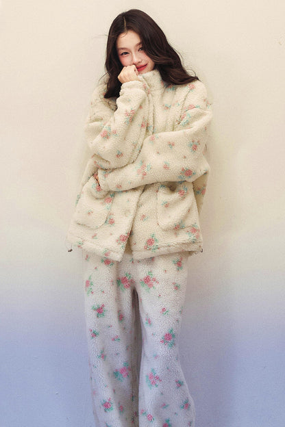 Floral Wool Jacket Pants Set-Up