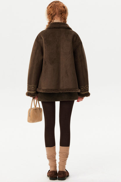 Retro Suede Embroidered Wool Jacket