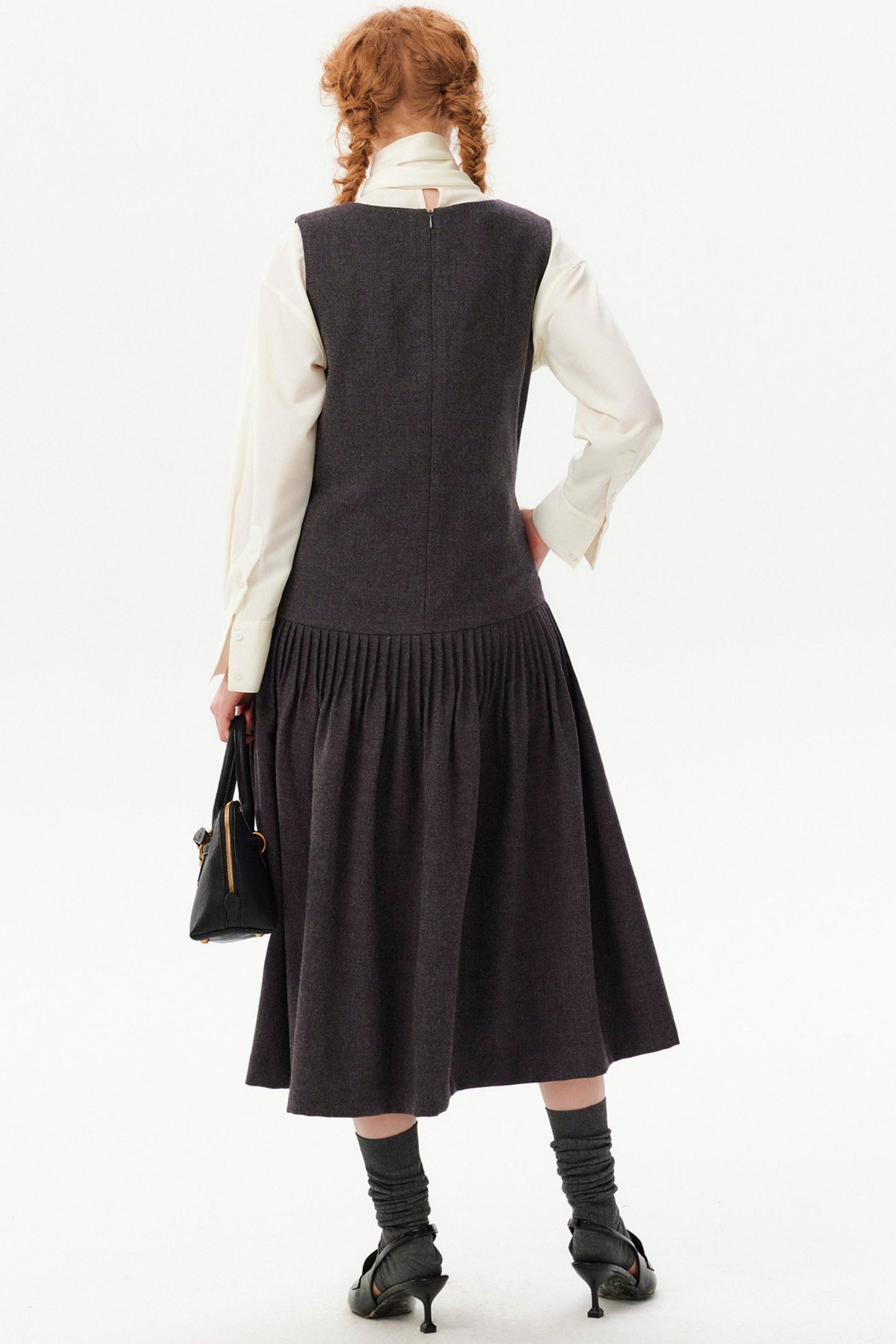Hand-Pleated Woolen Vest Dress