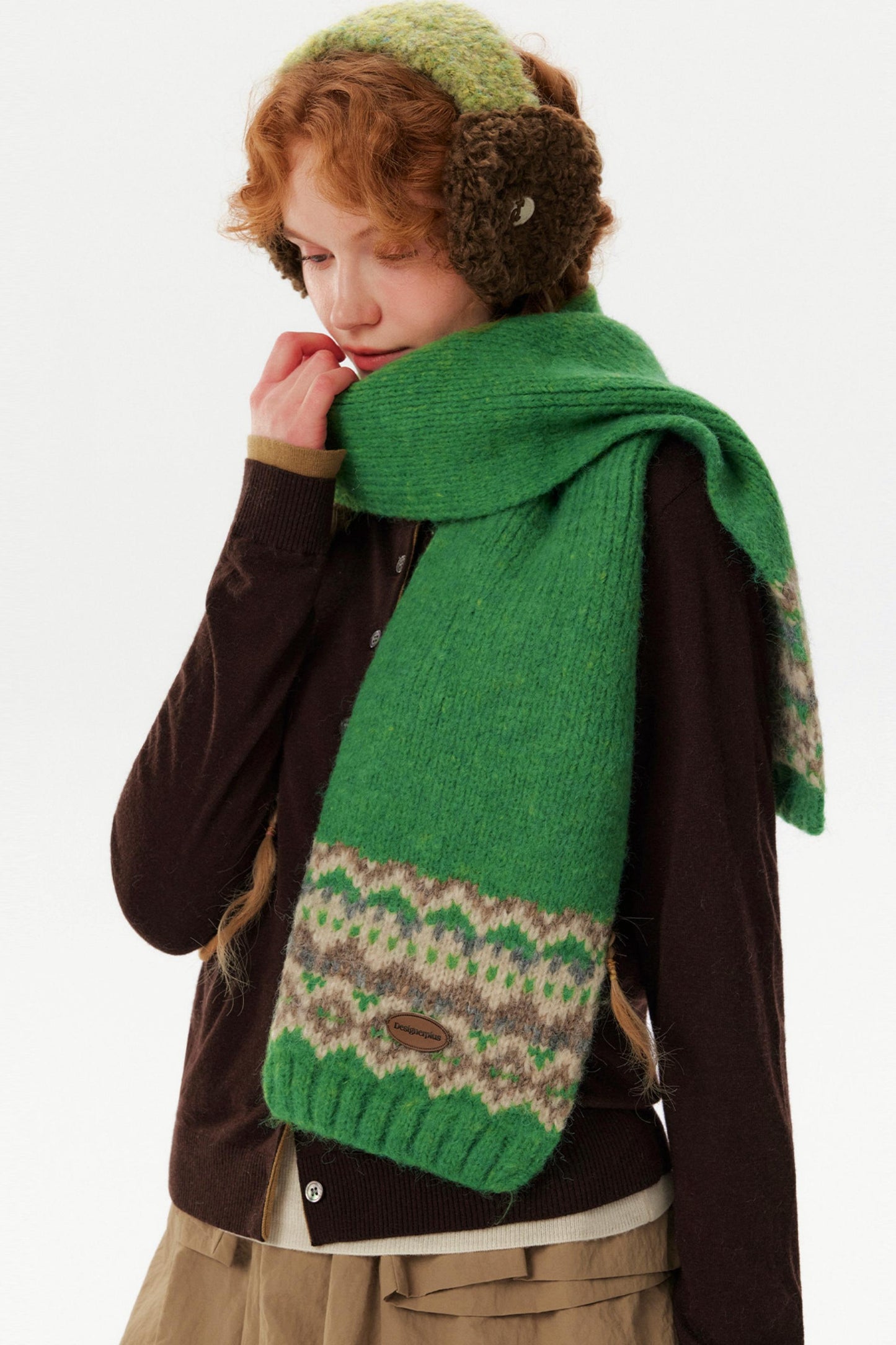 Color-Blocked Jacquard Knitted Scarf