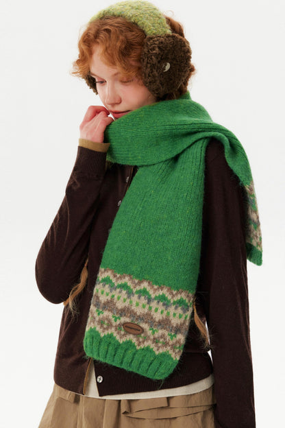 Color-Blocked Jacquard Knitted Scarf