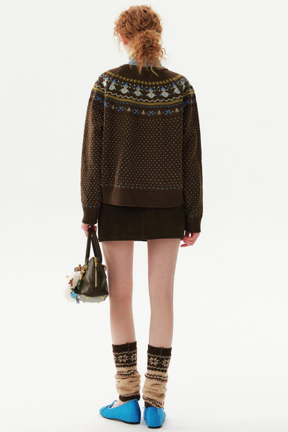 Snowman Jacquard Wool Cardigan