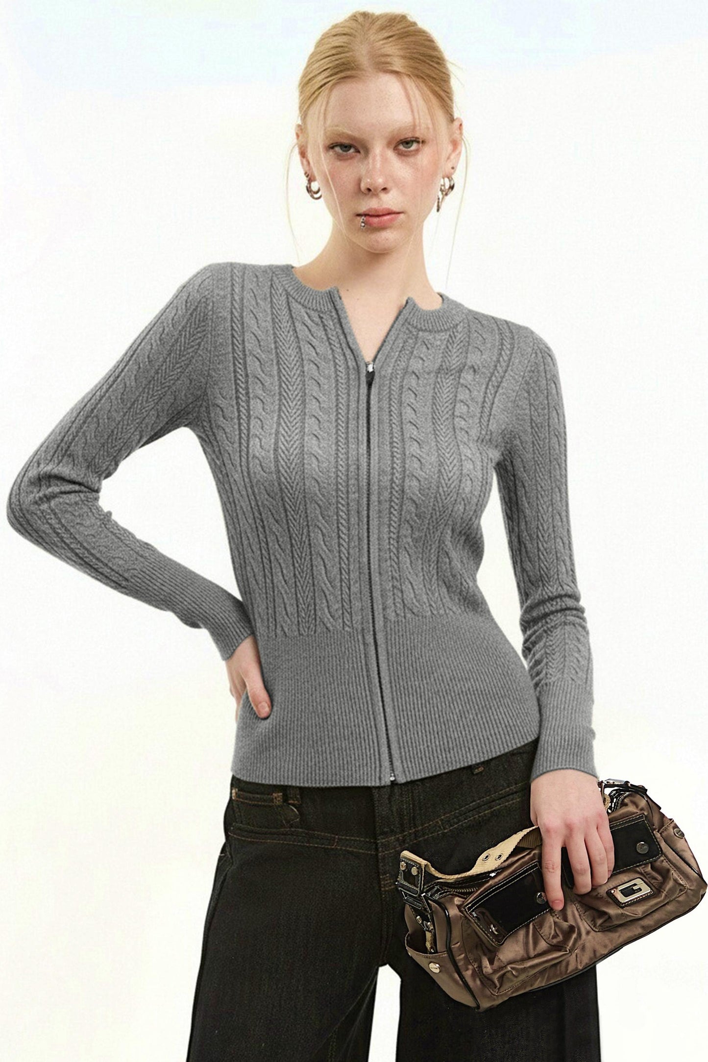 Black Twist Zipper Cardigan