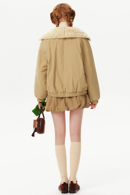 Toggle Button Fur Collar Parka Jacket