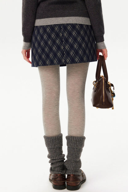 French Retro Plaid Wool Skirt