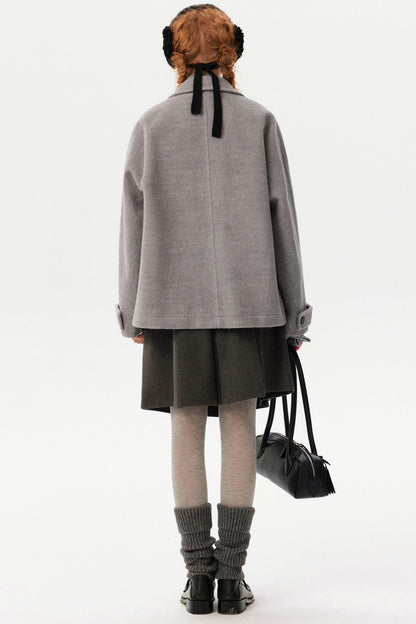Gray Lapel Woolen Coat