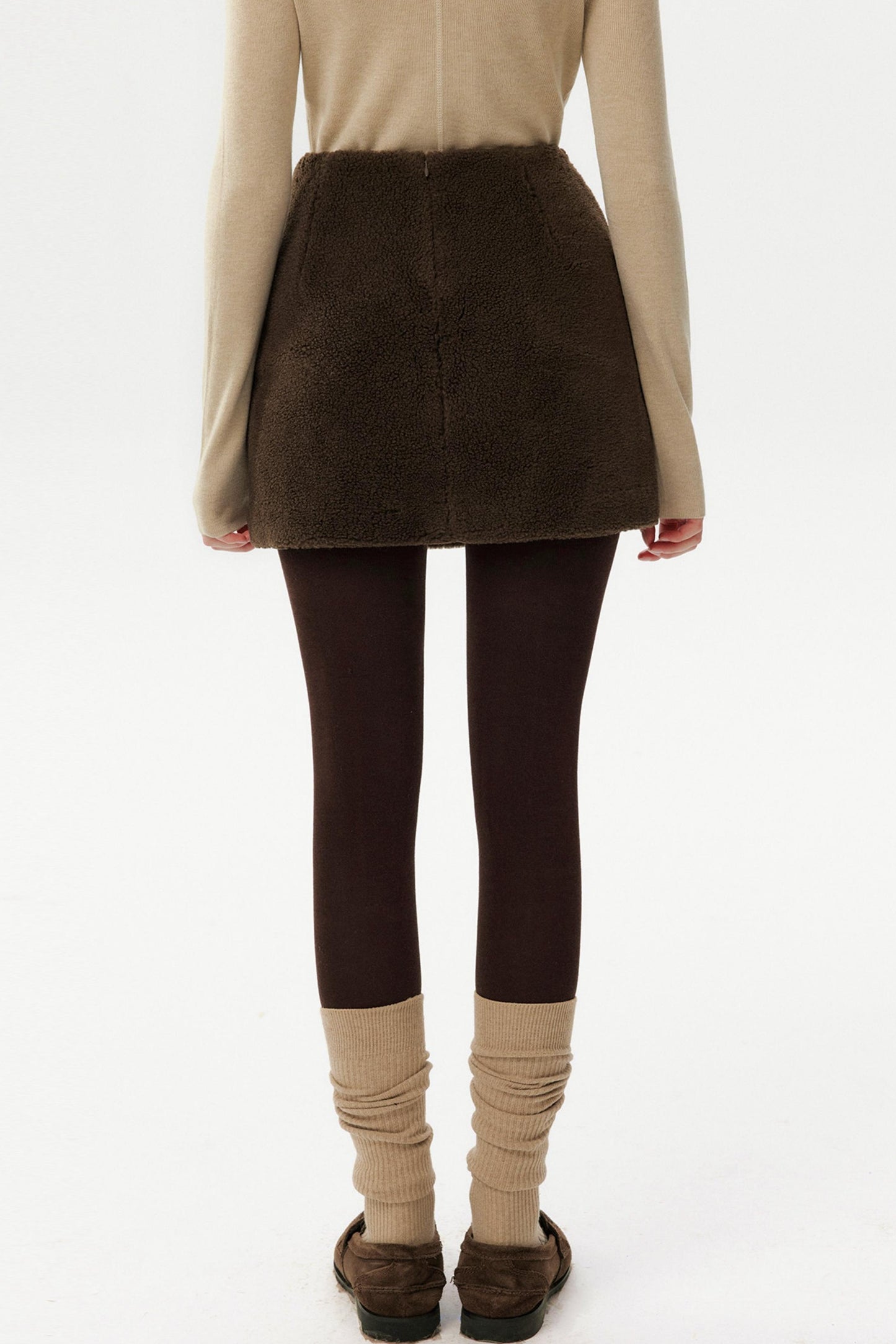 Retro Coffee Lamb Wool Skirt