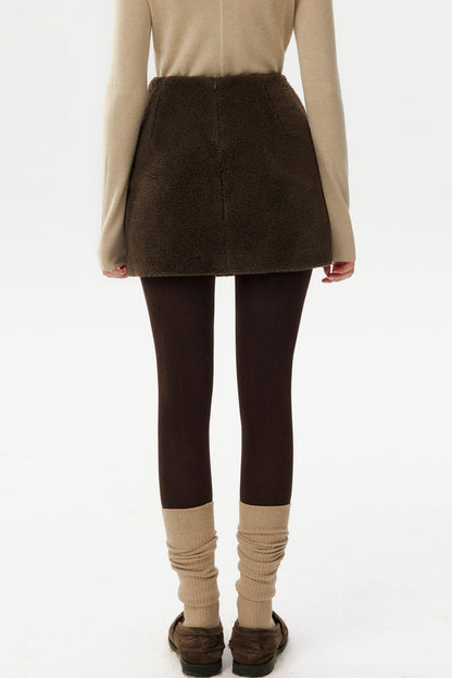Retro Coffee Lamb Wool Skirt