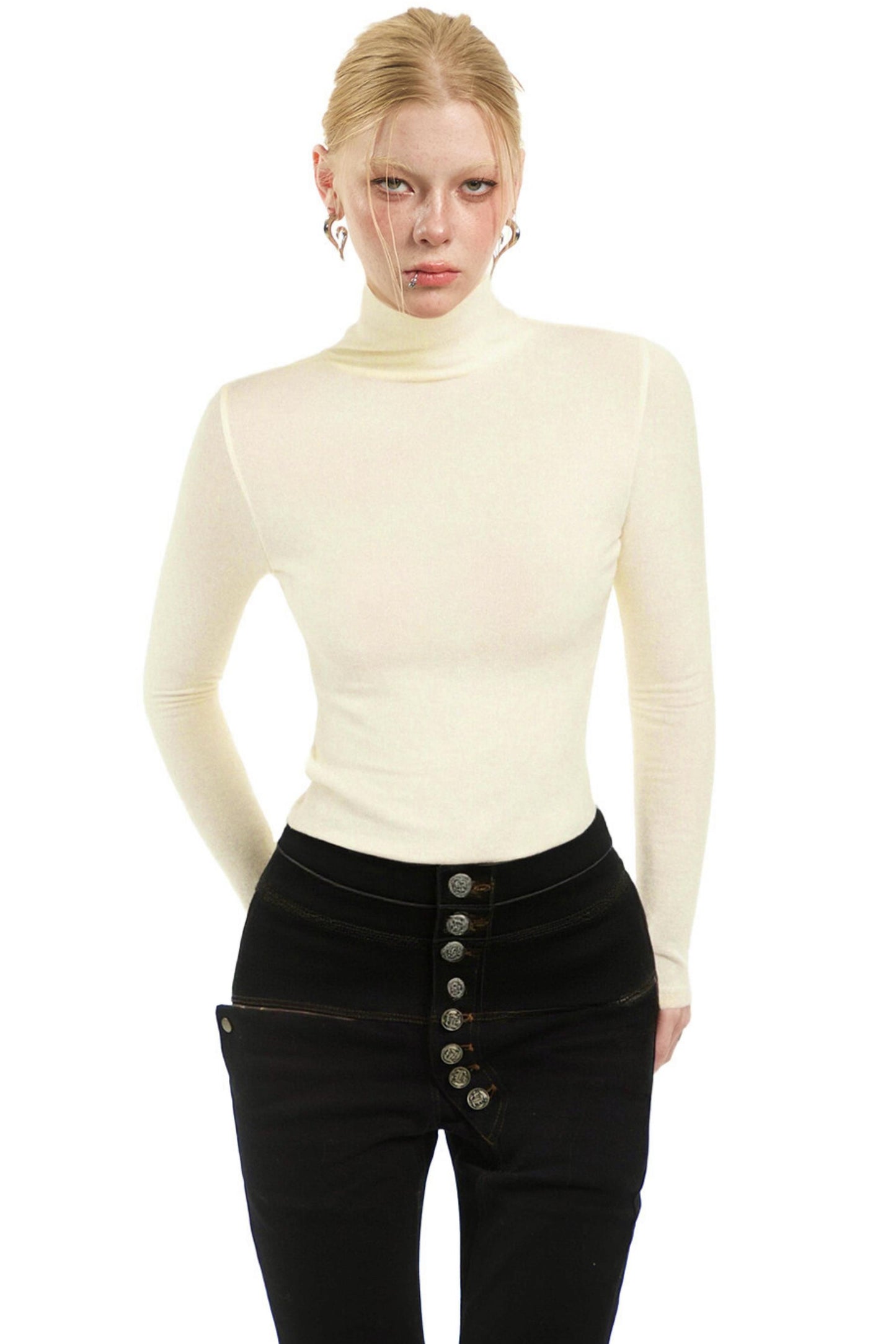 Black High-Neck Layering Top