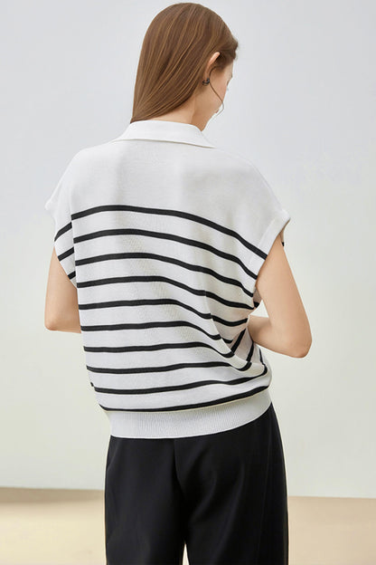 Striped Knit Polo Sweater