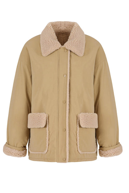 Color-Blocked Lamb Wool Coat