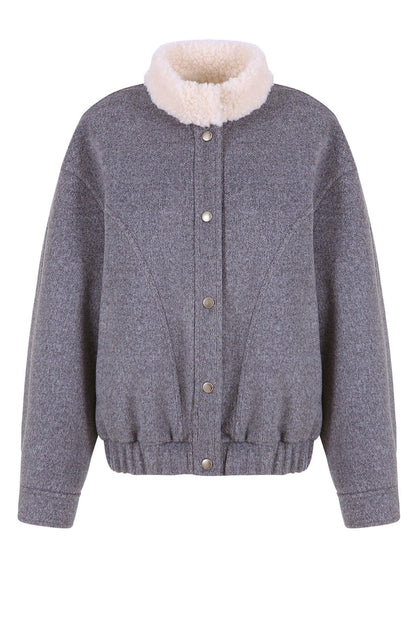 Oatmeal Wool Fur Collar Jacket