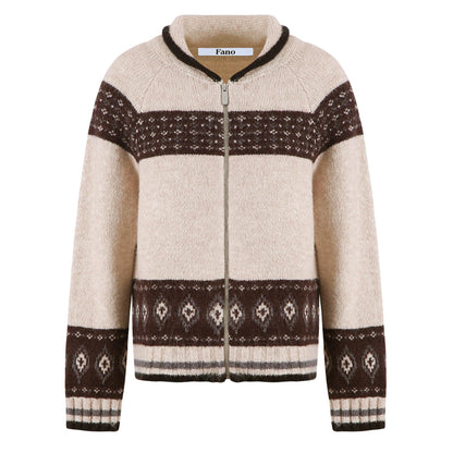 Retro Color-Blocked Wool Cardigan