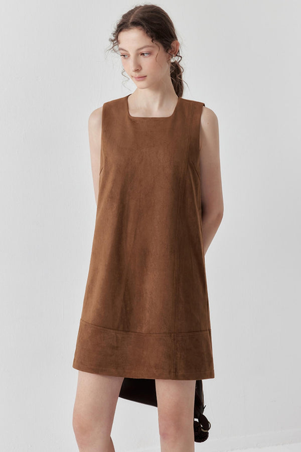 Brown Suede Patchwork Mini Dress