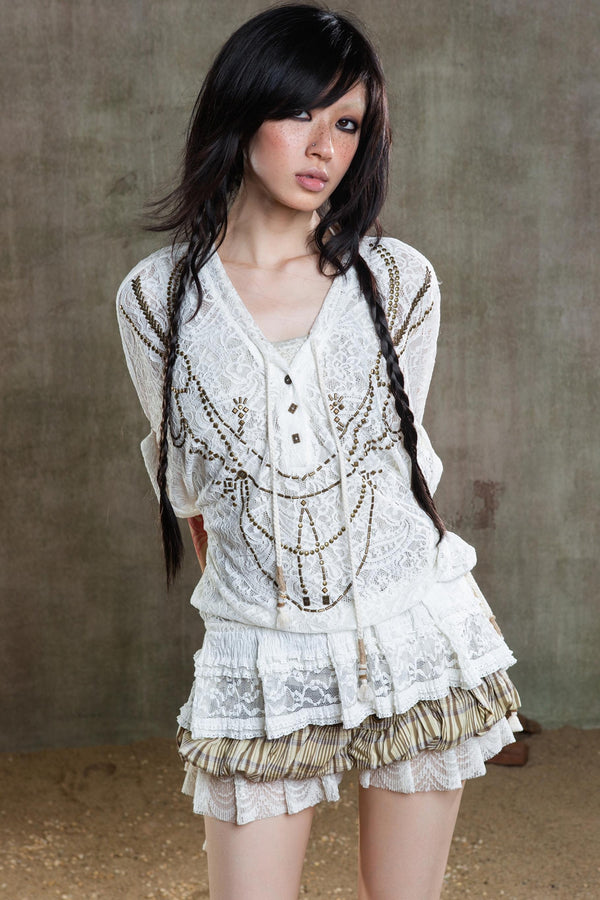 Earthy Orange Belt With Retro Lace Shirt Set-Up