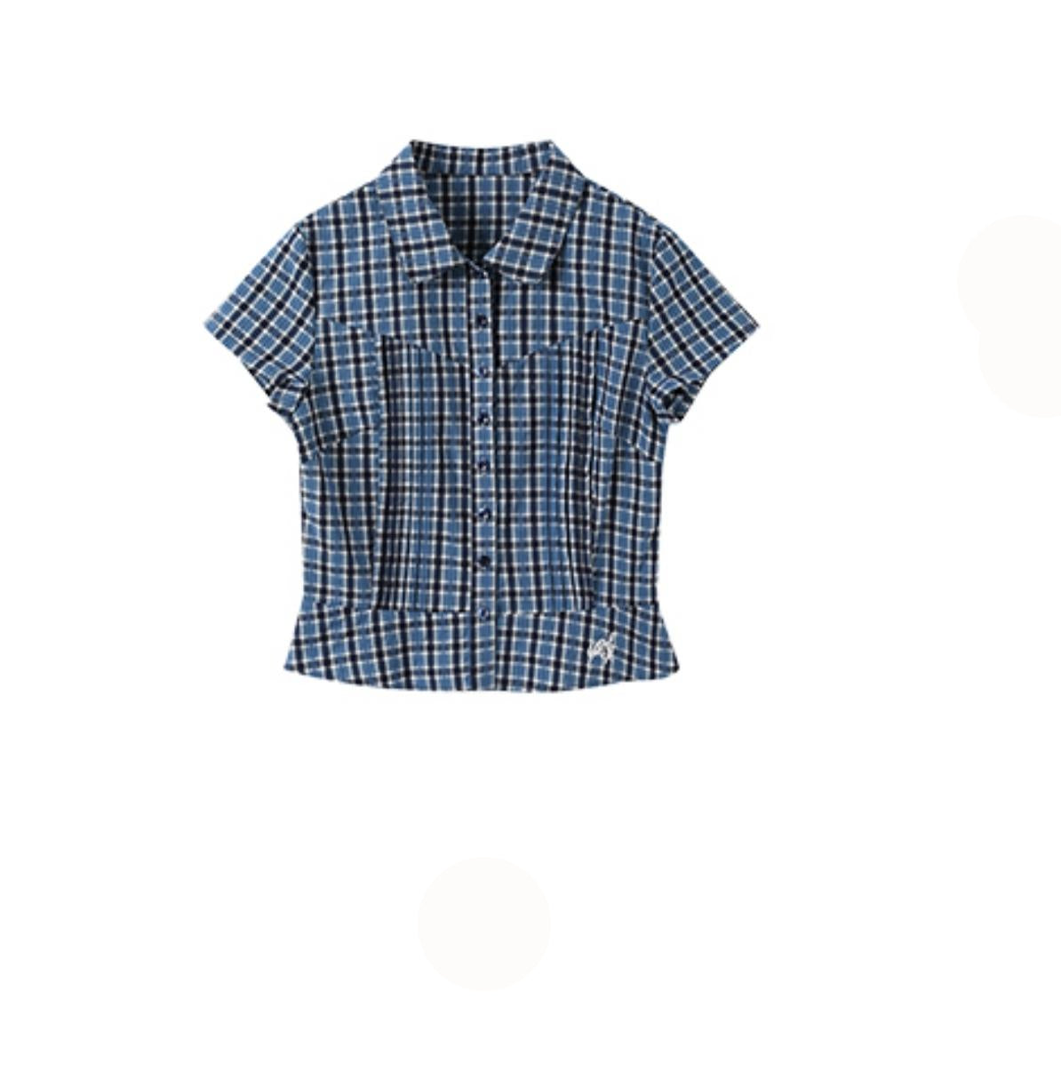 Checked Navy Skirt Shirt Set-Up