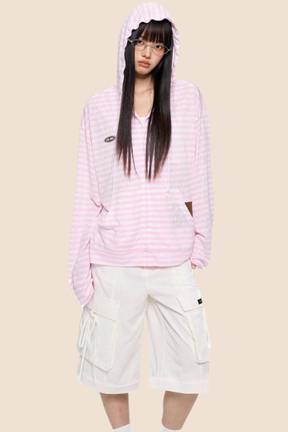 Pink Striped Summer Coverall Jacket