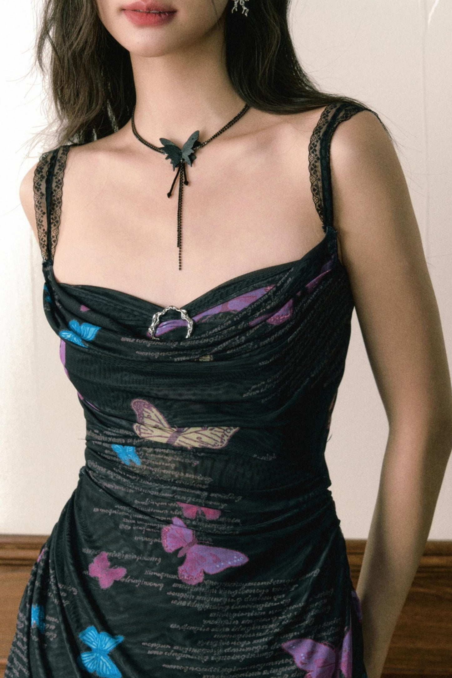 Butterfly Print Halter Dress