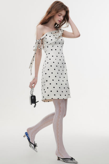 Summer Polka Dot Satin Halter Dress