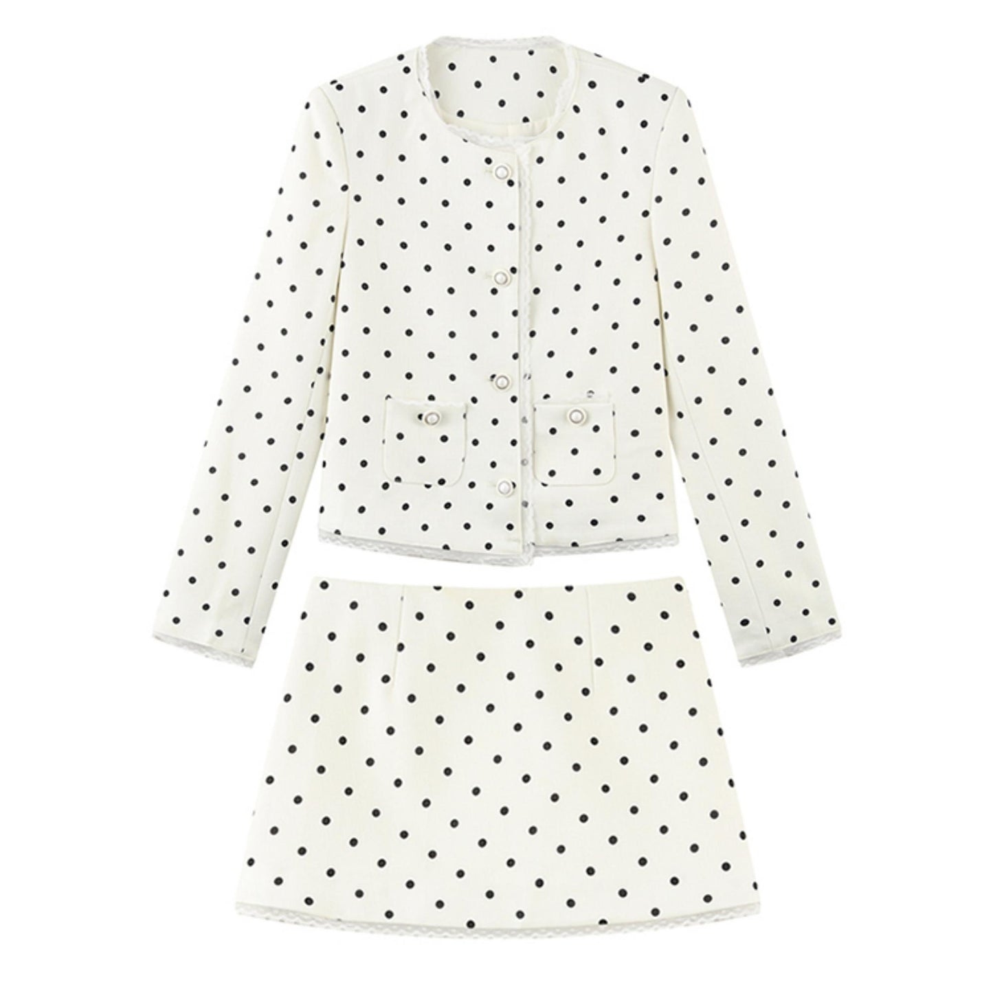 Beige Polka Dot Lace Ensemble Cardigan Set-Up