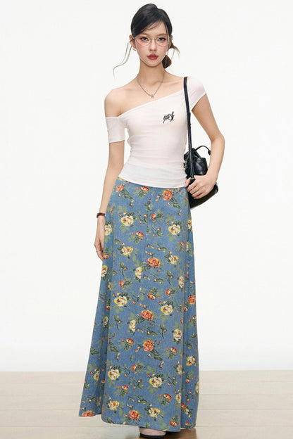 Floral Denim Skirt Set-Up