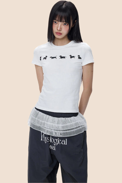 Cute Puppy Print Short Sleeve T-shirt