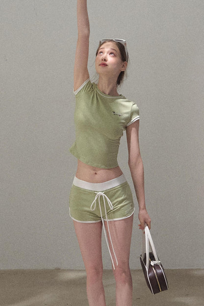 Colorblock Lace-Up Top Set-Up