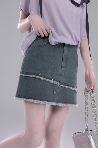 Studded Denim Skirt