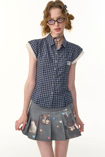 Vintage Checkered Slim Short Top