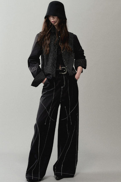 Contrast Wide-Leg Pants