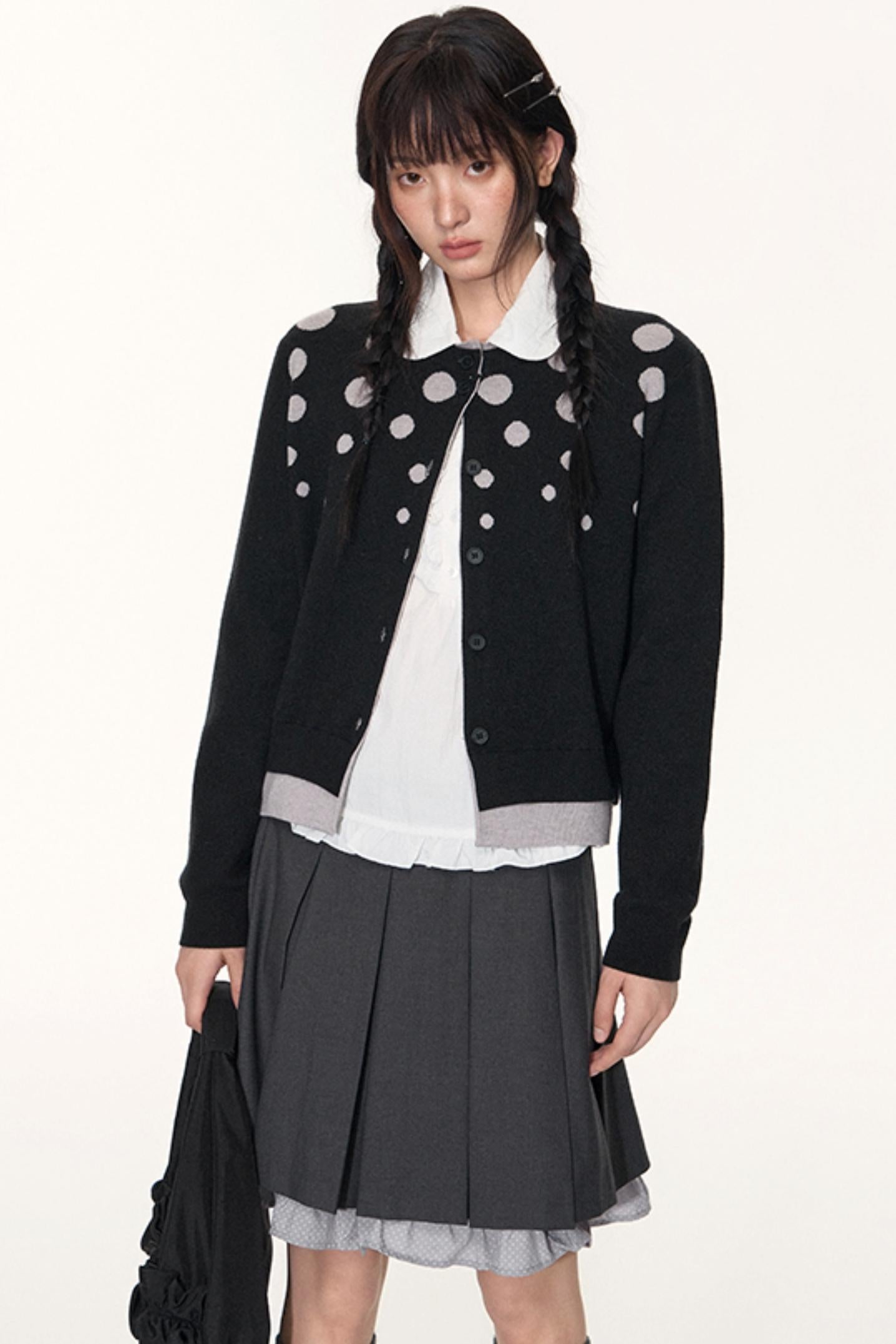 Vintage Polka Dot Crew Neck Sweater Jacket