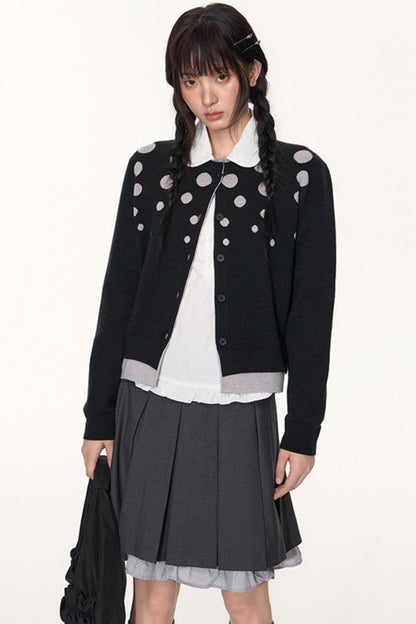 Vintage Polka Dot Crew Neck Sweater Jacket