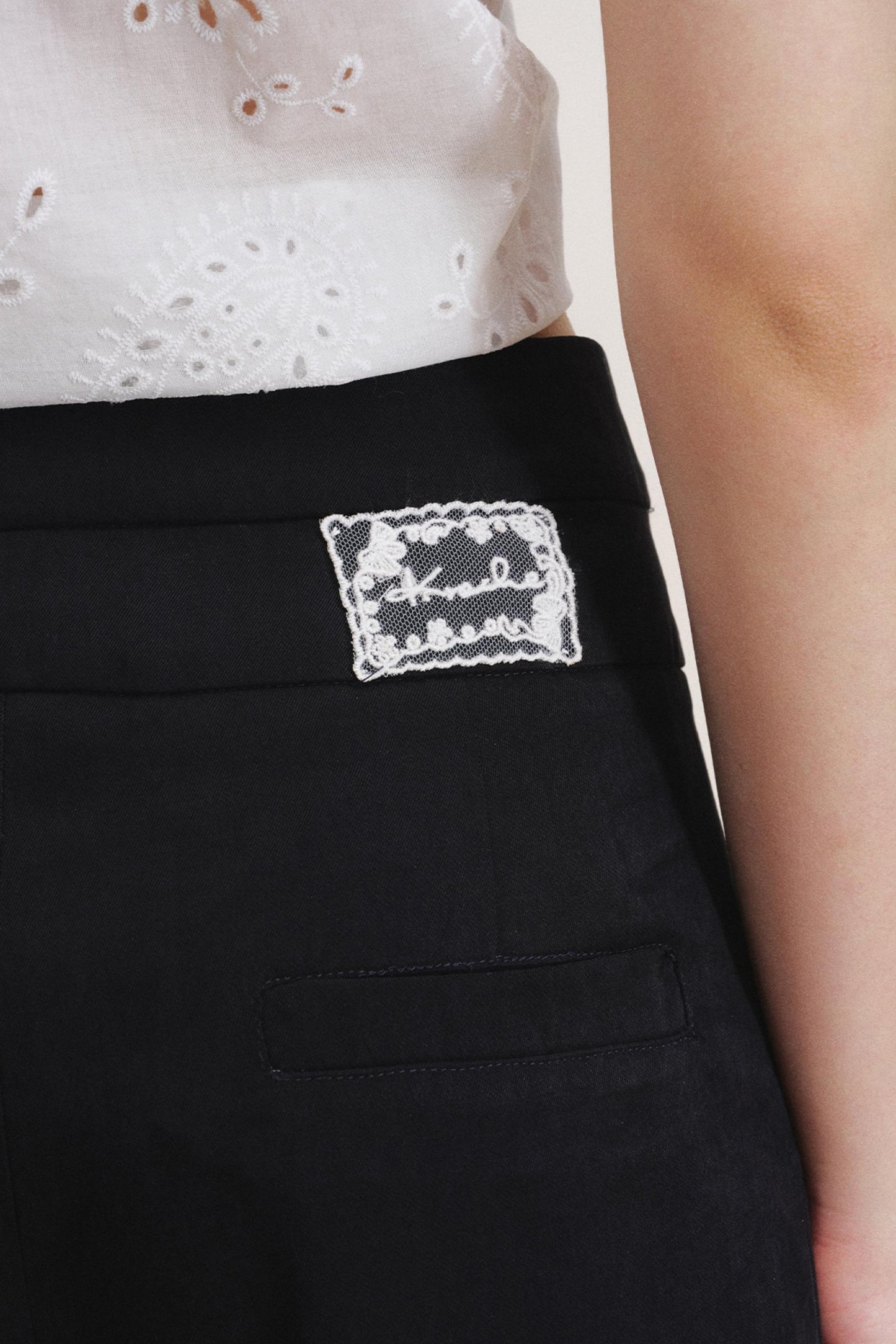 Lace Overlay High-Waisted Casual Pants