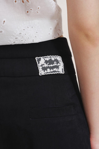 Lace Overlay High-Waisted Casual Pants