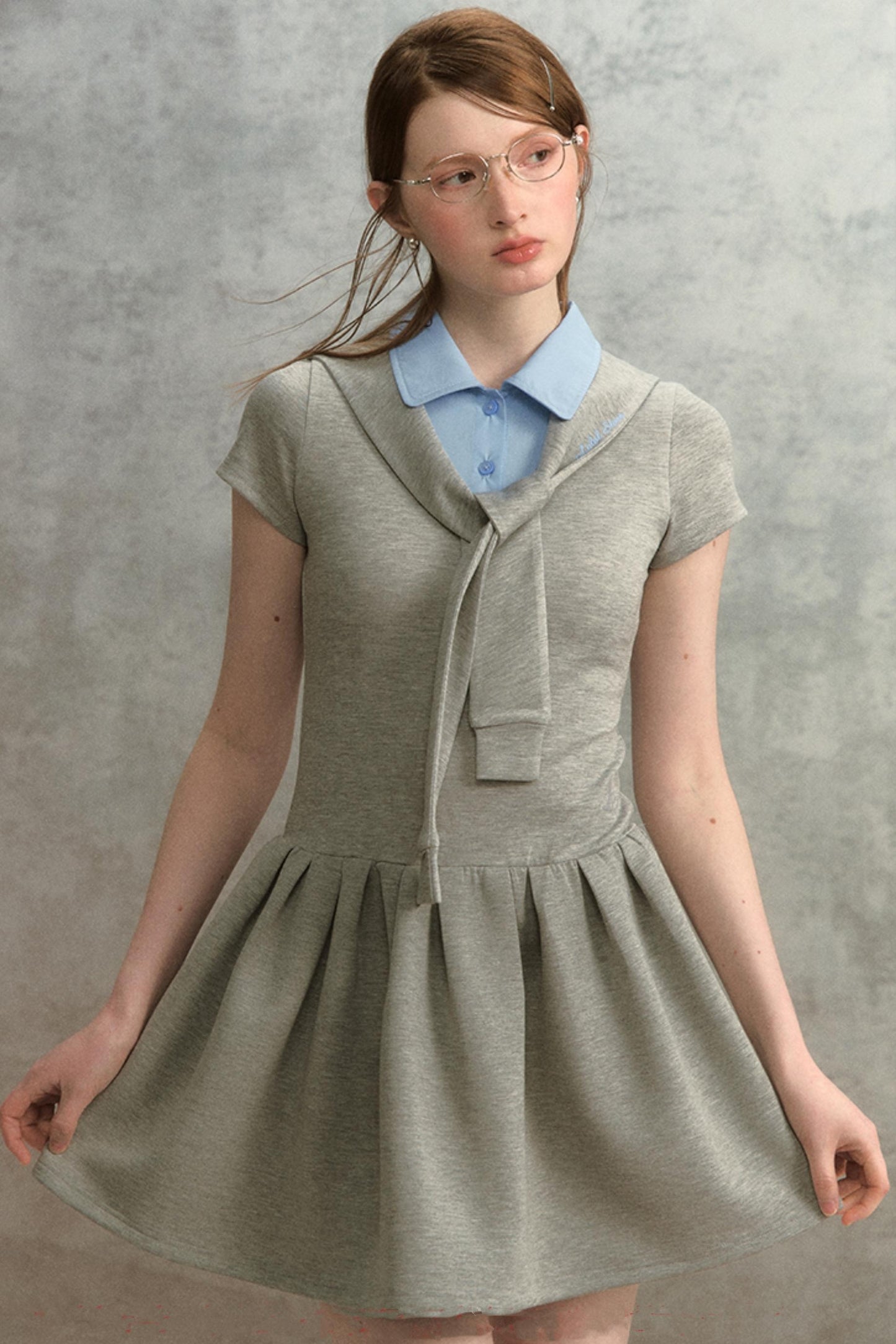 Embroidered Navy Knit Dress